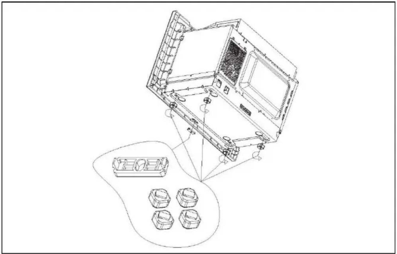 Technical line drawing of a mechanical assembly with internal components and a separate view of four numbered parts (no text or symbols)