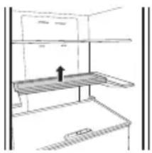 Simple line drawing of a shelving unit with a central arrow indicating a location (no text or symbols).