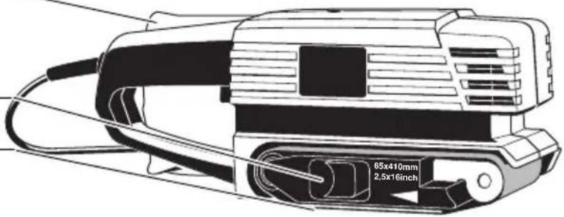 Technical line drawing of a handheld electric shaver with labeled dimensions (65x410mm and 2.5x16inch), no readable text or symbols beyond measurement annotations.