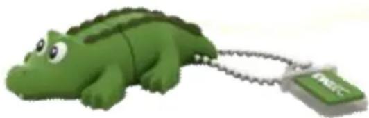 Green cartoon crocodile toy with a chain and tag (no text or symbols)