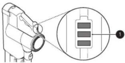 Technical diagram showing a device with a magnified inset highlighting three rectangular components, labeled with number 1.