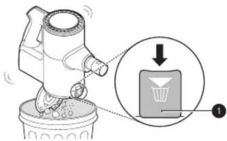 Diagram showing a microscope and a trash bin with an arrow indicating process flow, labeled with number 1.