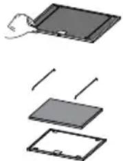 Diagram showing three steps of a device being folded or placed, with no visible text or symbols.