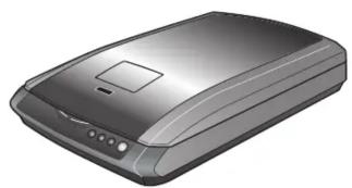 Illustration of a gray electronic device with a screen and ports (no text or symbols visible).