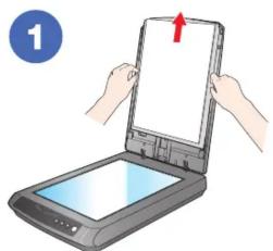 Illustration of hands holding a tablet device with a red arrow indicating the screen (no text or symbols present)
