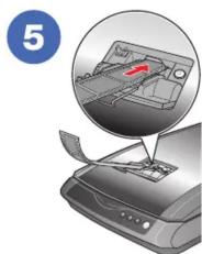 Illustration of a printer with a close-up view showing internal components (no text or symbols)