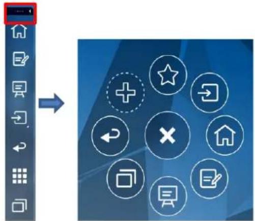 Screenshot of a software interface showing a vertical toolbar with icons and a transformation arrow pointing to a grid of function icons.
