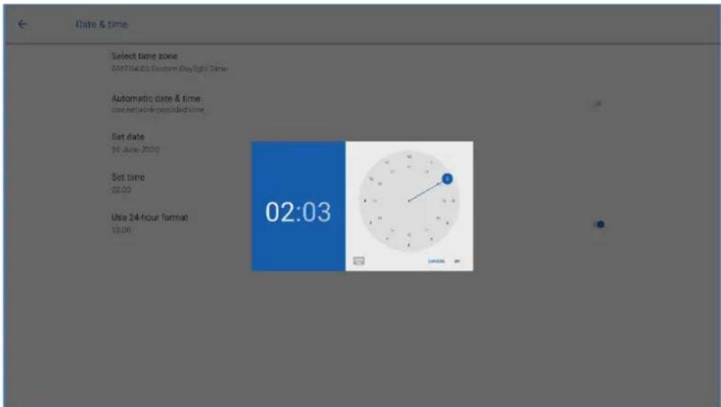 Date & time Select time zone GMT046.03 Southeast DayLight Time Automatic date & time : Use network-optimized time Set date 16 June 2020 Set time 02:03 Use 24-hour format 18:00 02:03