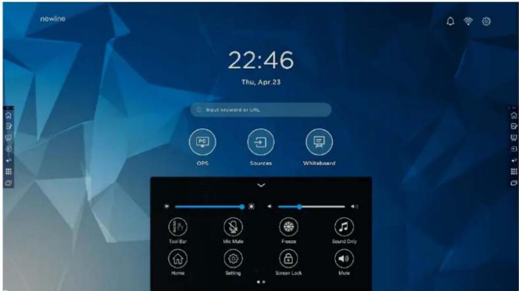 newline 22:46 Thu, Apr. 23 Input keyword or URL OPG Sources Whiteboard Tool Bar Mic Mute Freeze Sound Only Home Setting Screen Lock Mute