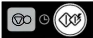 Three simple icons: a triangular symbol, a clock, and a double arrow icon (no text or labels)