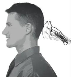 Profil d'un homme aux cheveux courts et d'une queue d'oiseau, aucun texte ou symbole présent