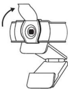 Line drawing of a webcam with an arrow indicating rotational motion (no text or symbols)