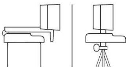 Line drawings of a bench and monitor setup with a tripod-mounted instrument (no text or symbols)