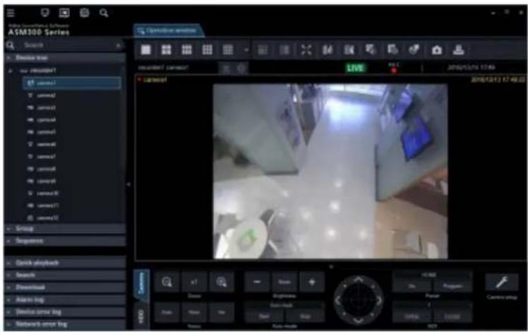 ASM30D Series. Live stream, Movie 20000001, Live stream, Movie 20000002 through Movie 20000010, Group, Sequence, Check playback, Search, Dimemixed, Alarm log, Remote search log, Network error log, Live stream capture, and multiple Live stream entries.