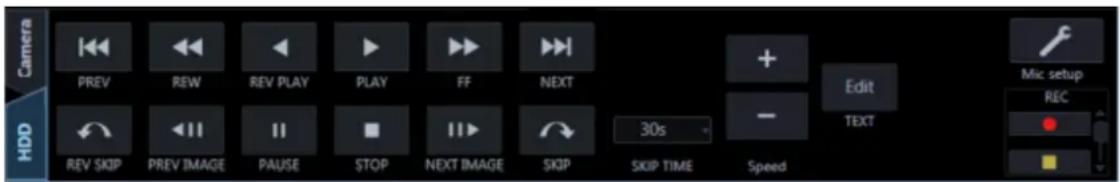 Camera. PREV. REW. REV PLAY. PLAY. FF. NEXT. 30s. Edit. TEXT. MIC setup. REC. REV SKIP. PREV IMAGE. PAUSE. STOP. NEXT IMAGE. SKIP. SKIP TIME. Speed.
