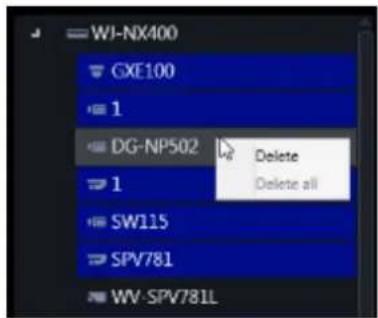 WJ-NX400 GXE100 1 DG-NP502 Delete 1 Delete all SW115 SPV781 WV-SPV781L