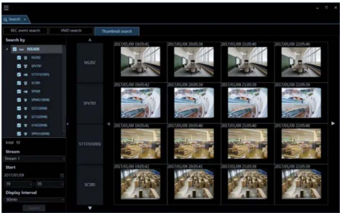 Search REC event search VMD search Thumbnail search Search by NX400 NS285 SFV781 S1131(H285) SC383 SP509 SPN621(H48) S2512(H48) S2132(H48) S1432(H48) SPN532(H48) NS202 SFV781 S1131(H285) Total 10 Stream Stream 1 Start 2017/01/09 19 : 05 Display interval 60min SC385 2017/01/09 19:05:41 2017/01/09 20:…