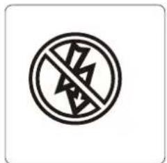 Warning symbol with crossed-out lightning bolt inside a circle, indicating no protection or resistance.