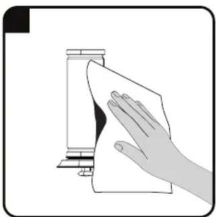 Illustration of a hand cleaning a cleaning board with a cloth (no text or symbols)