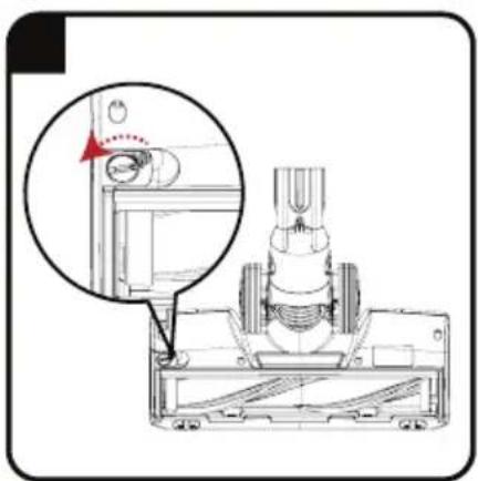 Technical diagram of a vacuum cleaner assembly with a magnified inset showing the component detail (no text or symbols present)