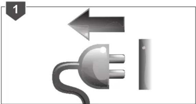 Illustration of a plug with a cable and directional arrows, next to a vertical line (no text or symbols)