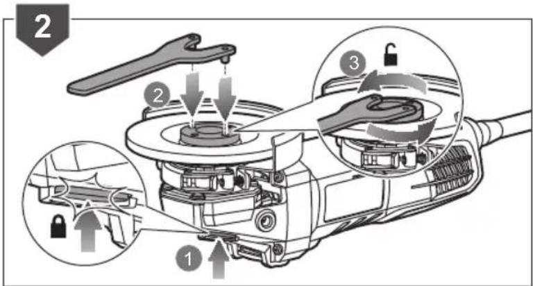 Diagram illustrating mechanical assembly steps with numbered annotations and directional arrows indicating movement or process.