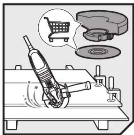 Illustration of a sewing machine tool with a shopping cart icon and circular components (no text or symbols)