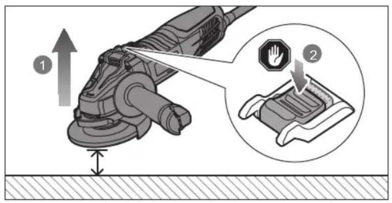 Technical diagram showing a robotic arm with labeled parts and a hand gesture indicator for contact or disconnection.