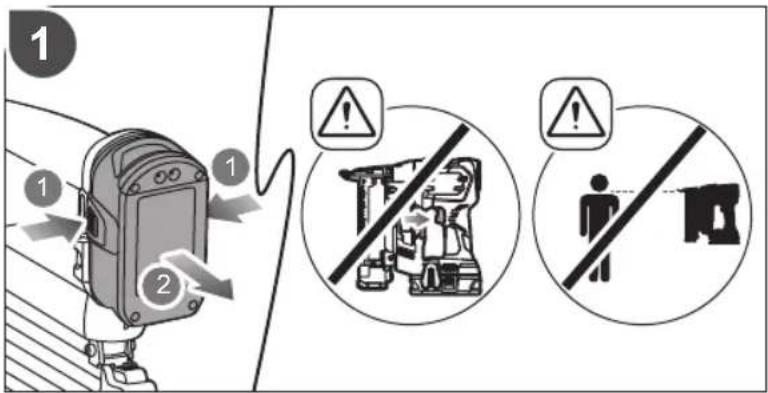 Safety warning illustration showing robot tracking and no-wrotection rules with hazard symbols