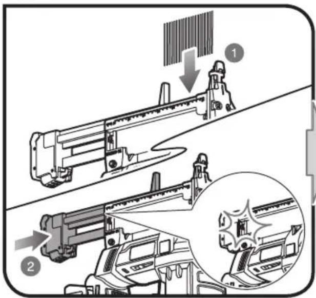 Technical diagram illustrating a mechanical assembly process with labeled components and a magnified inset showing detail views.