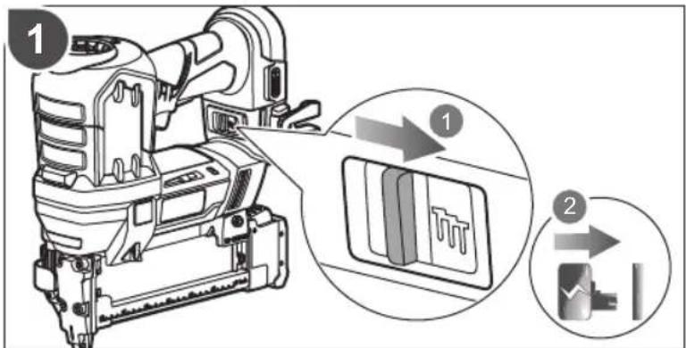 Technical diagram showing a sewing machine with labeled parts and directional arrows indicating assembly or process steps.