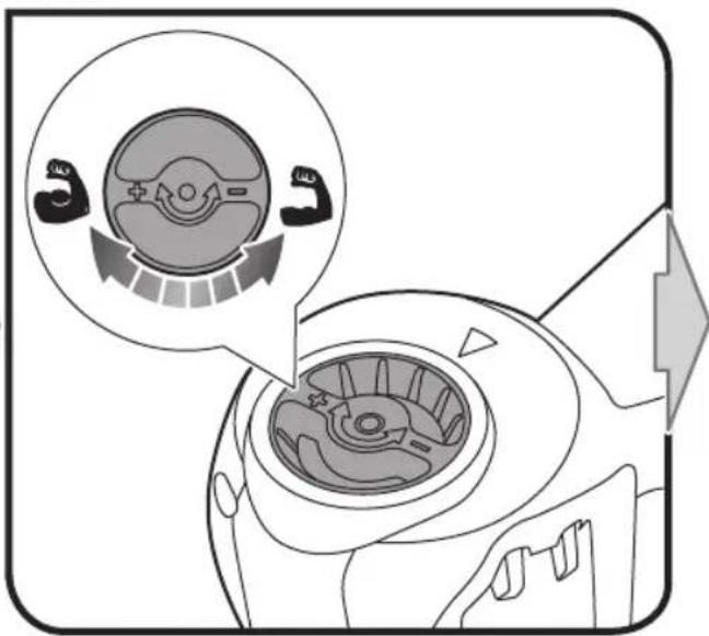 Diagram illustrating a mechanical or electrical component with labeled parts and directional arrows, including a magnified inset showing internal components.