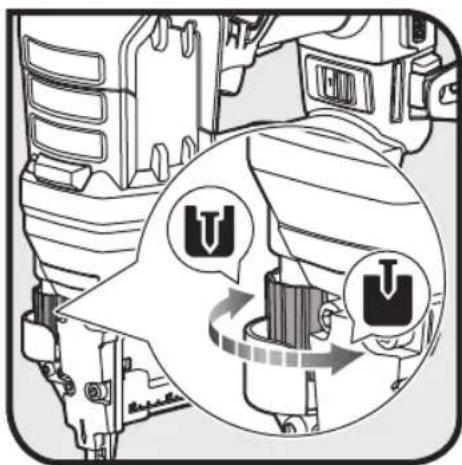 Mechanical assembly diagram showing a piston and valve mechanism with a magnified inset (no text or labels)