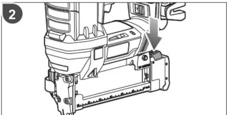 Technical line drawing of a mechanical assembly with a downward arrow indicating a component (no text or symbols present)