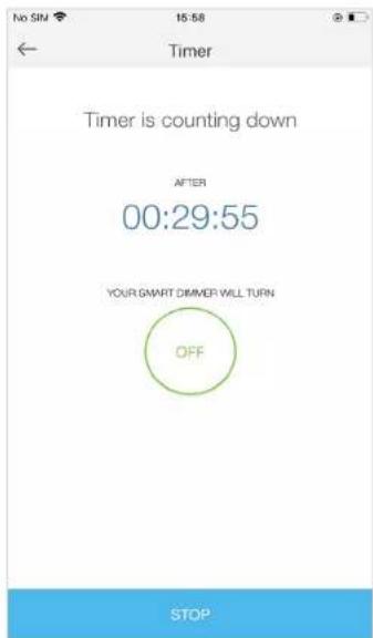 Timer is counting down AFTER 00:29:55 YOUR SMART DIMMER WILL TURN OFF STOP