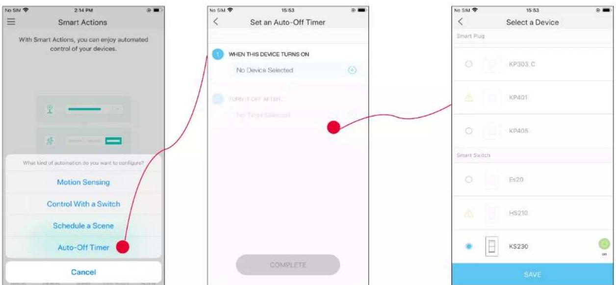 Smart Actions With Smart Actions, you can enjoy automated control of your devices. What kind of automation do you want to configure? Motion Sensing Control With a Switch Schedule a Scene Auto-Off Timer Cancel Set an Auto-Off Timer 1 WHEN THIS DEVICE TURNS ON No Device Selected TURN IT OFF AFTER ...…