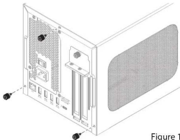 Technical line drawing of an electronic device rear panel with ports and connectors, labeled Figure 1 (no text or symbols on the diagram itself)