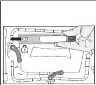 Diagram of a hand holding a tool inside a device casing, with no visible text or symbols
