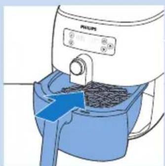 Illustration of a cooking air fryer with blue interior and digital display (no text or symbols)