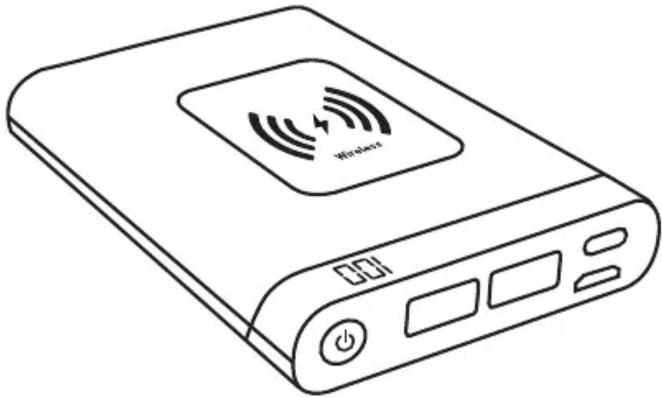 Line drawing of a wireless device with signal waves and ports (no text or symbols)