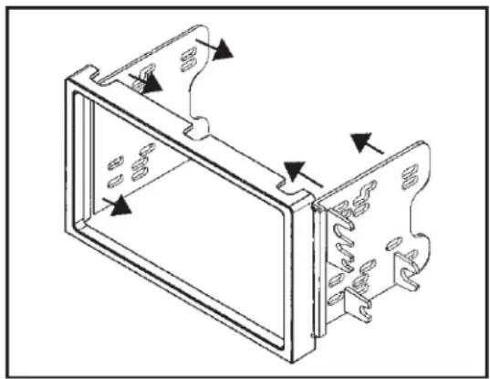Technical line drawing of a mechanical housing or enclosure with internal components and directional arrows indicating movement (no text or symbols)