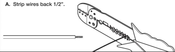 A. Strip wires back 1/2".