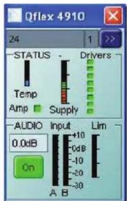 Qflex 4910 24 1 >> STATUS Temp Amp Drivers Supply AUDIO Input +10 -10 -20 -30 Lim 0.0dB On A B