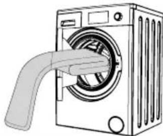 Line drawing of a washing machine with a handle inserting into the air gap (no text or symbols).