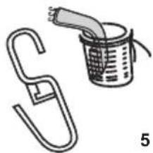Simple line drawing of a paperclip and a basket with a handle, no text or symbols present.