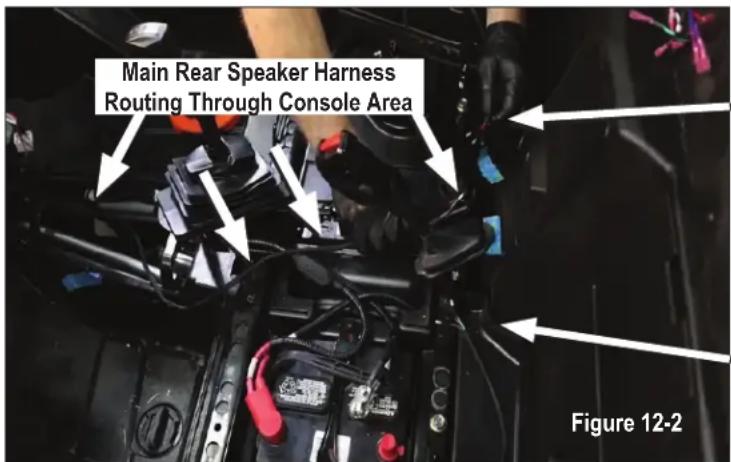 Main Rear Speaker Harness Routing Through Console Area Figure 12-2