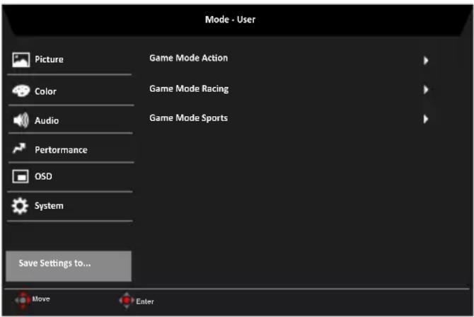 ACER VG220QB - Save Setting to… (設定を…に保存) (ユーザーモードのみ) - 1