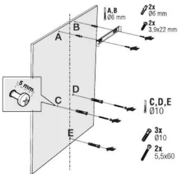 A,B Ø6 mm 2x Ø6 mm 2x 3,9x22 mm 5 mm A B C,D,E Ø10 3x Ø10 2x 5,5x60