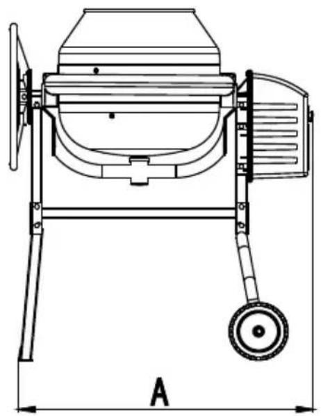 Technical line drawing of a mechanical mixing press with labeled dimension A (no text or symbols beyond label)