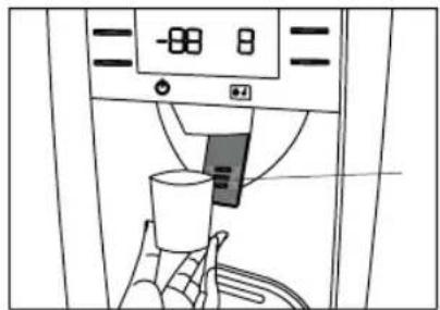 Line drawing of a coffee machine with a cup and side table (no text or symbols)